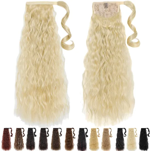 Vista 28 de Extensiones de cola de caballo negras, colas de caballo rizadas con clip, 22 pulgadas, 3.5 onzas, extensión de cabello sintético envolvente del pelo