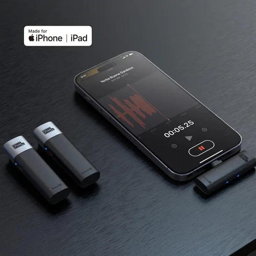 Vista 7 de PIXEL Micrófono Lavalier inalámbrico para iPhone iPad, MFi (fabricado para iOS) Sistema de micrófono inalámbrico con clip con 1 receptor y 2