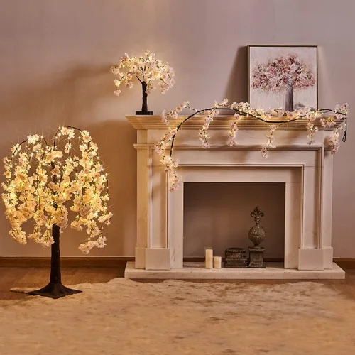 Vista 4 de Fudios Árbol de flor de cerezo rosa con luces de 4 pies, 180 luces LED de hadas, árbol espiritual de flores artificiales iluminadas para decoración