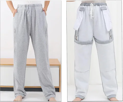 Vista 8 de Pantalones de catéter, pantalones con soporte para bolsa de orina para hombres y mujeres, pantalones de cuidado de la incontinencia de doble