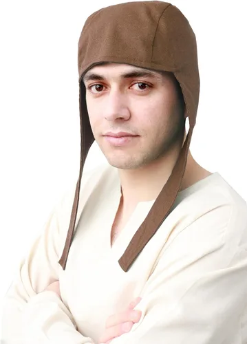 Vista 3 de FURPHI Gorra Coif medieval de lino con orejeras para hombre, sombreros renacentistas