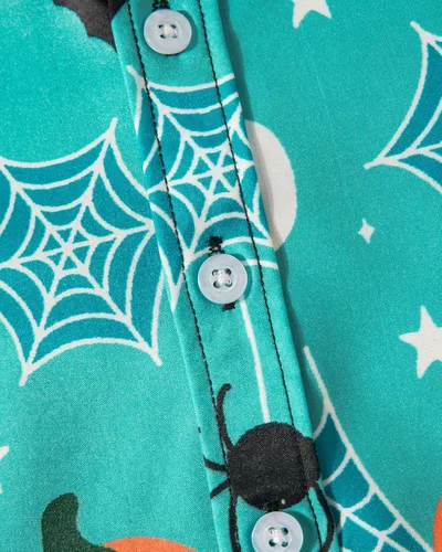 Vista 5 de MOHEZ Camisas de Halloween para niños, con botones, divertidas, calabaza, fantasma, manga corta, camisa hawaiana, vestido de fiesta para niños