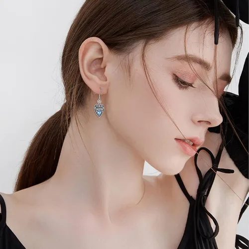 Vista 4 de VONALA Ouija - Aretes colgantes con cristal de plata de ley 925, pentagrama Ouija con colgante de gota colgante, joyería de bruja Wiccana, regalos