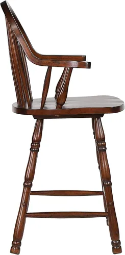 Vista 5 de Sunset Trading Andrews - Taburete Windsor de 24 pulgadas con brazos Taburete de altura de mostrador Marrón castaño envejecido Juego de 2