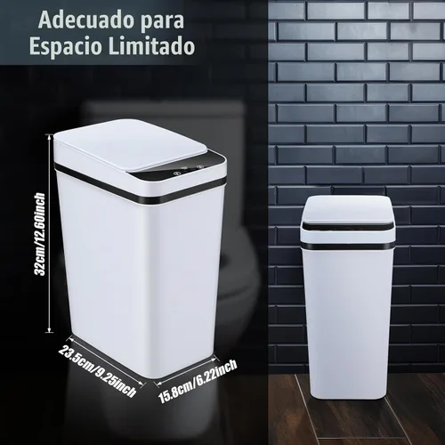 Vista 2 de Maxcheck - Bote de basura automático para baño, 3 galones, color blanco sin