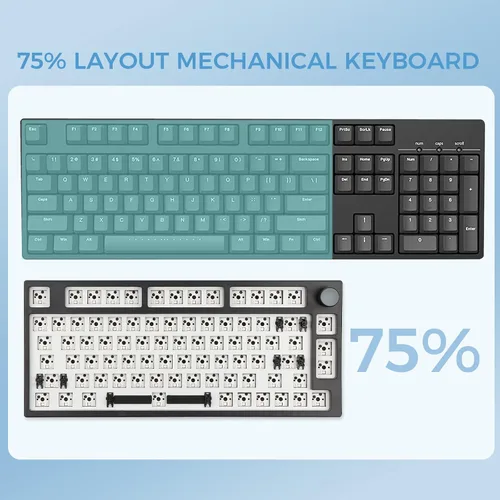 Vista 2 de EPOMAKER TH80 Pro 75% 80 teclas Hot Swap Kit de teclado mecánico para juegos con cable USB A en espiral mixto (negro)