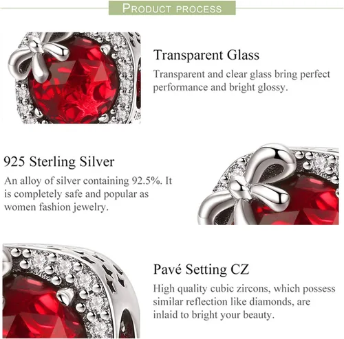 Vista 5 de Abalorio de piedra natal apto para pulseras Pandora con lazo de cumpleaños de cristal para pulsera y collar