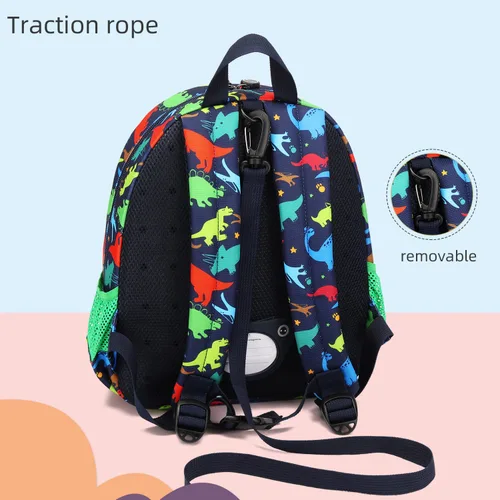 Vista 6 de Mochila de dinosaurio 3D para niños y niñas, mochila impermeable para preescolar con arnés de seguridad (dinosaurio mecánico)