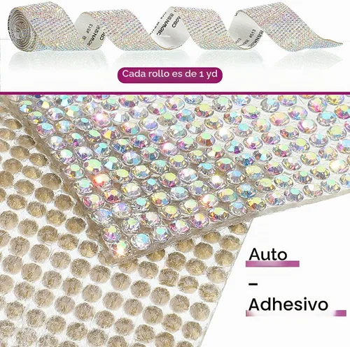 Vista 2 de 4 rollos de cinta autoadhesiva con diamantes de imitación y cristal Bling con tiras adhesivas de 2 mm para manualidades, bodas, cumpleaños, fiestas