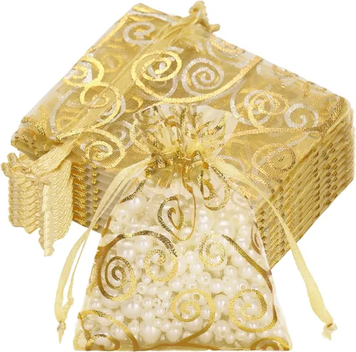 Vista 10 de joycraft 50 bolsas de regalo de organza – 11.8 x 7.9 pulgadas, bolsas de regalo de malla dorada con cordón, bolsa de organza para regalo de San