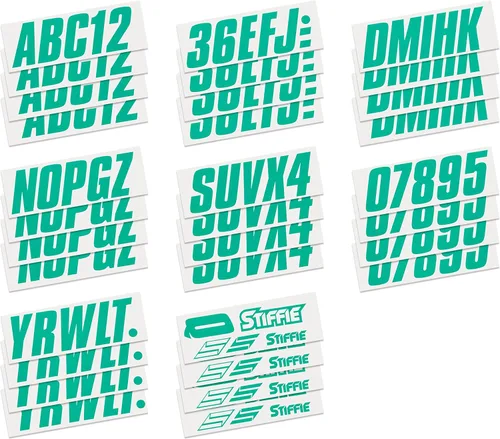 Vista 4 de Stiffie Shift Sea Teal - Kit de identificación alfanuméricos, calcomanías de números de registro para barcos y embarcaciones personales, color verde