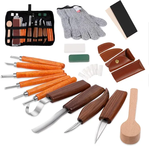 Vista 7 de Kit de tallado de madera, 23 piezas de herramientas de tallado de madera con 4 cuchillos de tallado de madera, 6 cuchillos de detalle, 6 bloques