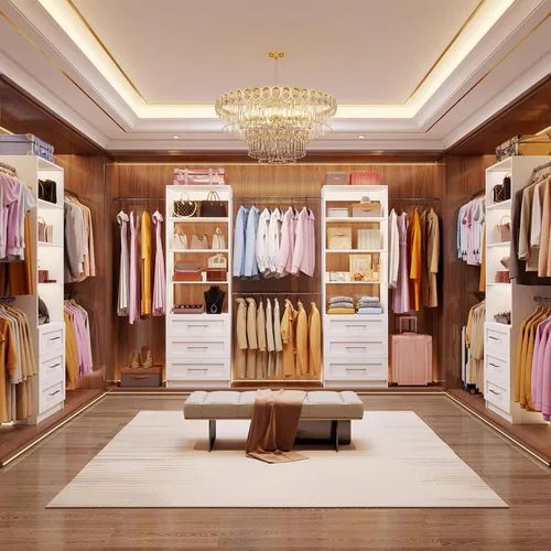 Vista 2 de Sistema de armario con 6 cajones, sistema organizador de armario de madera de 6 pies a 15 pies con 8 varillas y estantes expandibles, sistema