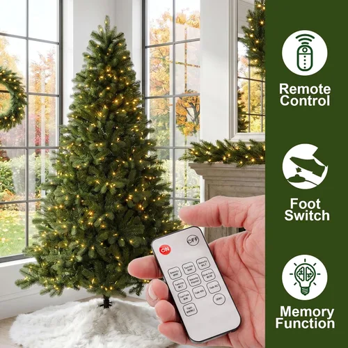 Vista 5 de Glitzhome Árbol de Navidad preiluminado, abeto artificial realista de 7.5 pies con 1,668 puntas y 680 luces centelleantes C3, 10 funciones de Aspen