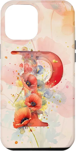 Vista 25 de iPhone 16 Beautiful Poppy Flowers Initial Letter P Monogram Watercolor Case