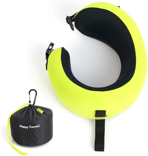 Vista 14 de C CUSHION LAB Almohada de viaje, galardonado diseño ergonómico patentado para mentón y cuello, almohada de espuma viscoelástica para el cuello Azul