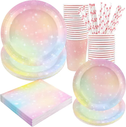 Vista 13 de Decoraciones para la fiesta del té de Alicia - Platos de papel para baby shower, servilletas, tazas y pajitas para 24 invitados, juego de vajilla