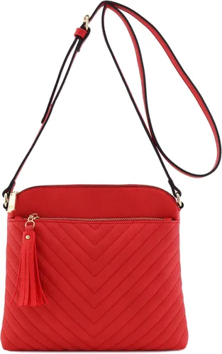 Vista 2 de Bandolera o bolsa mediana con patrón triangular, de estilo cruzado, acolchada y con borla