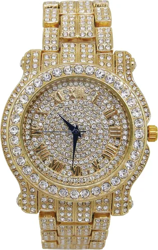 Vista 3 de Reloj totalmente incrustado con brillantes de cristal, muy brillante, con brazalete (L0504B)