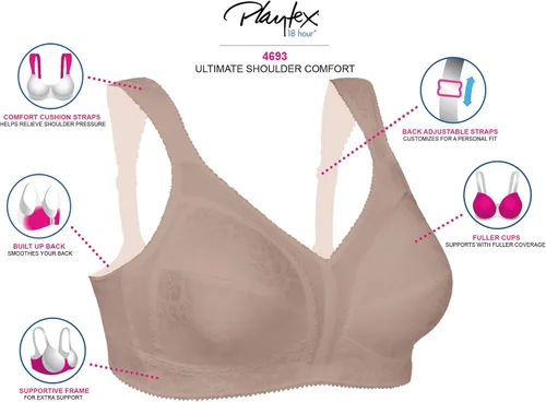 Vista 5 de Playtex Women's 18 Hour Comfort-Strap Wireless, Full-Coverage Bra with 4-Way Trusupport, Single & 2-Pack