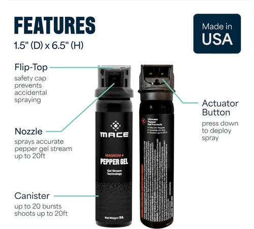 Vista 7 de Mace Pepper Gel - Max Police Strength with UV Dye, No Wind Blowback, Long Range Protection, Personal Security & Home Defense Pepper Spray Gel for
