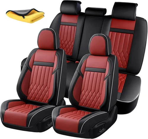 Vista 11 de Juego completo de fundas de asiento de automóvil de cuero napa impermeables y transpirables de 2 plazas, aptas para asientos delanteros de beige