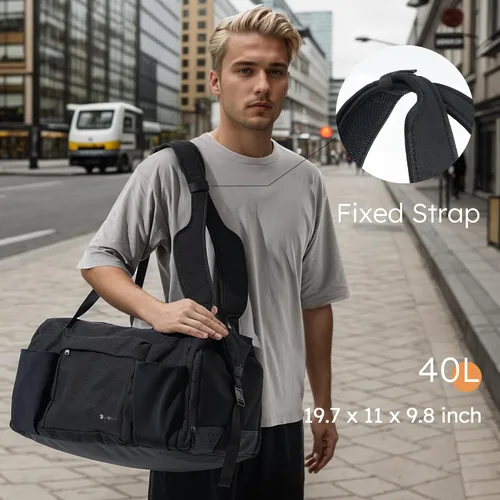 Vista 3 de Bolsa de gimnasio para hombre con compartimento para zapatos y bolsillo húmedo, bolsa de lona convertible y mochila de gimnasio, bolsas deportivas