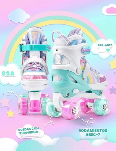 Vista 7 de SULIFEEL Rainbow Unicorn - Patines ajustables de 4 tamaños para niñas y niños de 3-5, 5-8, 6-12 años, patines para interiores y exteriores