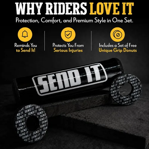 Vista 7 de SEND IT Almohadilla de manillar con DONUTS GRATIS Handlebar para bicicleta de cross ATV Crossbar (Negro, Pit Bike)