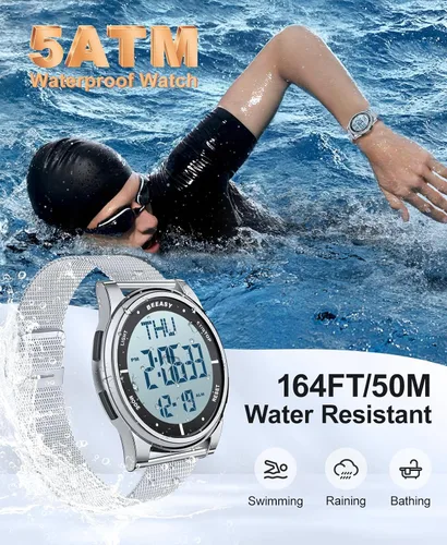 Vista 11 de Beeasy - Reloj digital de pulsera resistente al agua con cronómetro, alarma, cuenta regresiva, doble zona horaria, ultrafino, pantalla angular muy