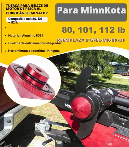 Vista 2 de Eliminador de motor de arrastre para tuerca de aluminio ajuste personalizado para modelos MinnKota de 80, 101 y 112 libras (GFEL-MK-BK-DP) - Rojo