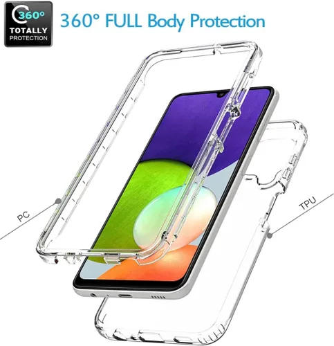 Vista 3 de Funda para Galaxy A22 4G/M32 4G SM-A225F con protector de pantalla de vidrio templado, carcasa protectora de cuerpo completo transparente