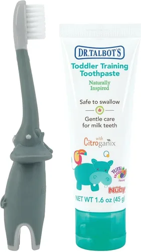 Vista 11 de Dr. Talbot's - Cepillo de dientes de entrenamiento para niños pequeños, paquete de 2 Elefante y cocodrilo