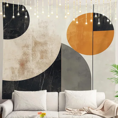 Vista 48 de Shrahala Modern Abstract Artwork Wall Tapestry, Orange Black Beige Wall Hanging Large Tapestry Decoration Polyester Fiber White Hem Around for Dorm