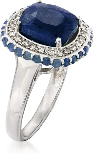 Vista 3 de Ross-Simons 5.70 ct. t.w. Sapphire and .10 ct. t.w. White Topaz Ring in Sterling Silver