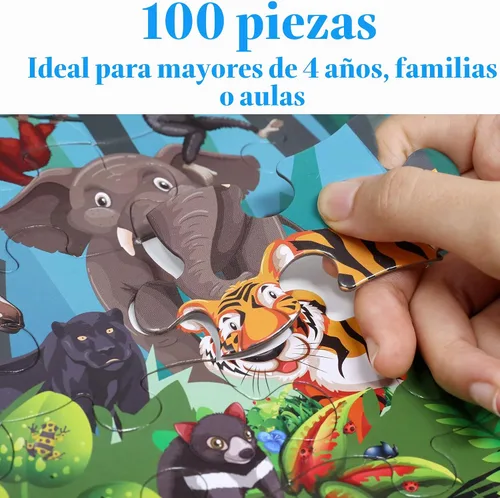 Vista 2 de Think2Master Rompecabezas de 100 piezas de animales del zoológico de la selva tropical colorida. Gran regalo de 23.4 x 16.5 pulgadas
