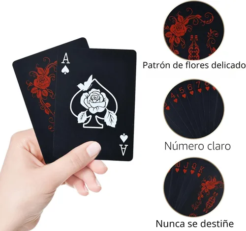 Vista 3 de Joyoldelf Cartas de juego, baraja de cartas impermeable con patrón único y respaldo de flores, póker de PVC para fiestas, juegos y magia