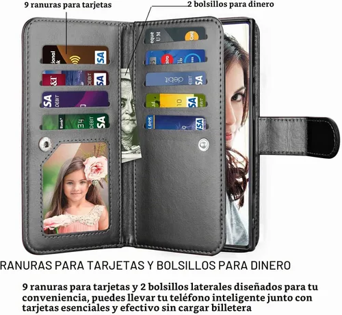 Vista 2 de Njjex Funda para Galaxy Note 20 Ultra (2020), para Samsung Note 20 Ultra 5G, [9 ranuras para tarjetas] Funda de piel sintética para crédito de Negro
