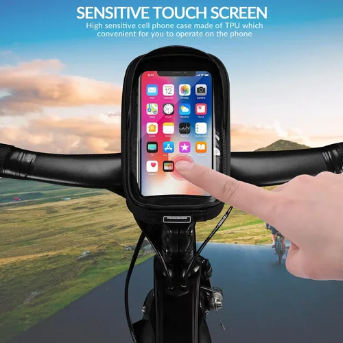 Vista 6 de ROCKBROS Bolsa de montaje para teléfono de bicicleta, bolsa para manillar con marco frontal para bicicleta, funda impermeable para teléfono, bolsa