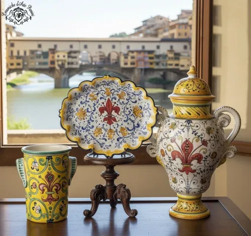 Vista 6 de CERAMICHE D'ARTE PARRINI - Vinagre de vinagre de aceite de cerámica italiana decorado lirio rojo pintado a mano hecho en ITALIA Toscana