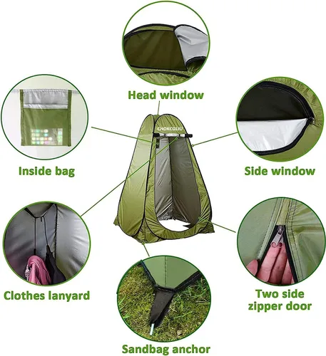 Vista 2 de Combo de tienda de ducha desplegable y bolsa de ducha solar de 20 L, refugio impermeable para privacidad para campamento con depósito de agua