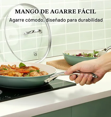 Vista 6 de KOCH SYSTEME CS Sartén antiadherente de 10 pulgadas con tapa, sartén de cerámica antiadherente con mango de acero inoxidable que se mantiene fresco