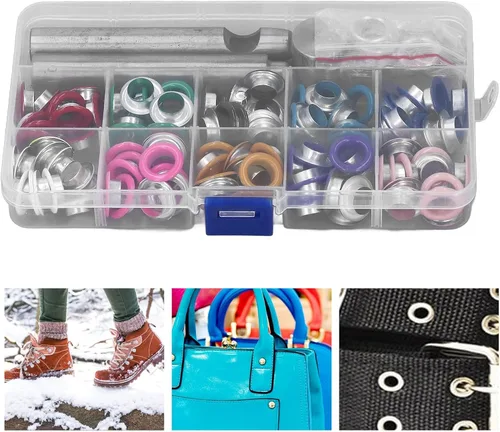 Vista 3 de Kit de ojales multicolor de 0.394 pulgadas (0.394 in), juego de ojales de metal, ojales y ojales con herramienta de instalación para zapatos