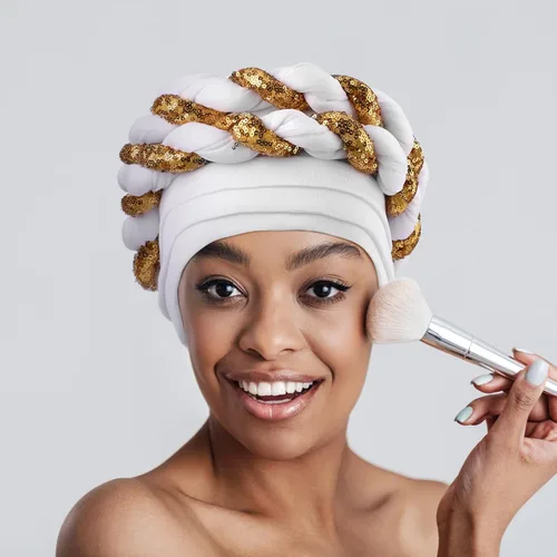 Vista 4 de Jeyiour 6 piezas de turbante africano para mujeres negras, gorro trenzado con lentejuelas, gorro elástico y trenzado africano