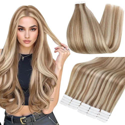 Vista 22 de Full Shine - Extensiones de cabello humano con cinta adhesiva, 10 pulgadas, sin costuras, color 1 negro azabache de 1.06 oz, cinta invisible
