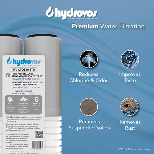 Vista 2 de HYDROVOS Filtro de agua para toda la casa de 10 x 2.5 pulgadas, repuesto de filtro de agua de carbono CTO, GAC y PP 2 en 1 de alta eficiencia