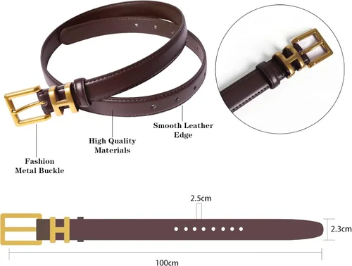 Vista 123 de Cinturón de cuero clásico con hebilla de metal para mujer con vestido de jeans