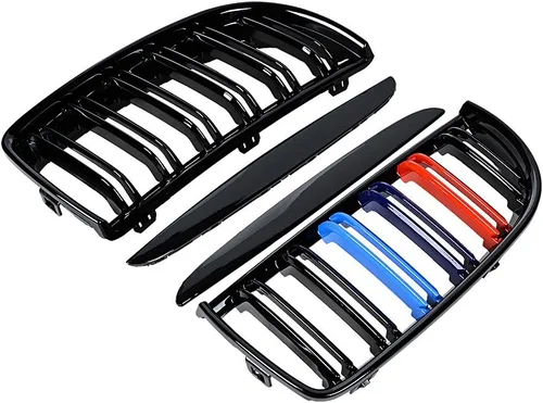 Vista 5 de Par de rejillas de riñón delanteras negras brillantes, radiador de color M compatible con BMW E90 E91 323i 325i 328i 335i 328i 335i Pre-LCI 2005-2008