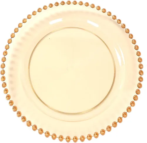 Vista 6 de Efavormart - Paquete de 10 platos de plástico para aperitivos de postre en oro ámbar con borde de cuentas, platos redondos desechables para ensalada