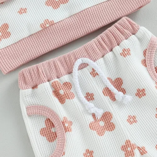 Vista 6 de KtwHarnu Conjunto de sudadera de manga larga con cuello redondo y estampado de corazón para bebé, pantalones de cintura elástica, conjunto